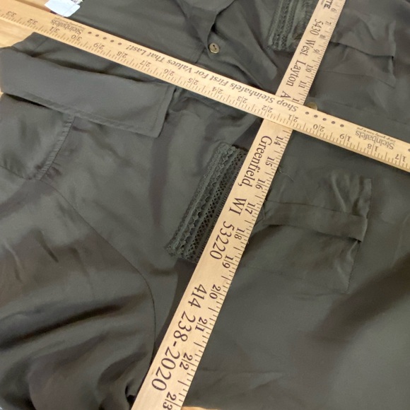 Tru Self Olive Green Silky Blouse with pockets, drawn-string & button-up sleeves - Picture 8 of 11